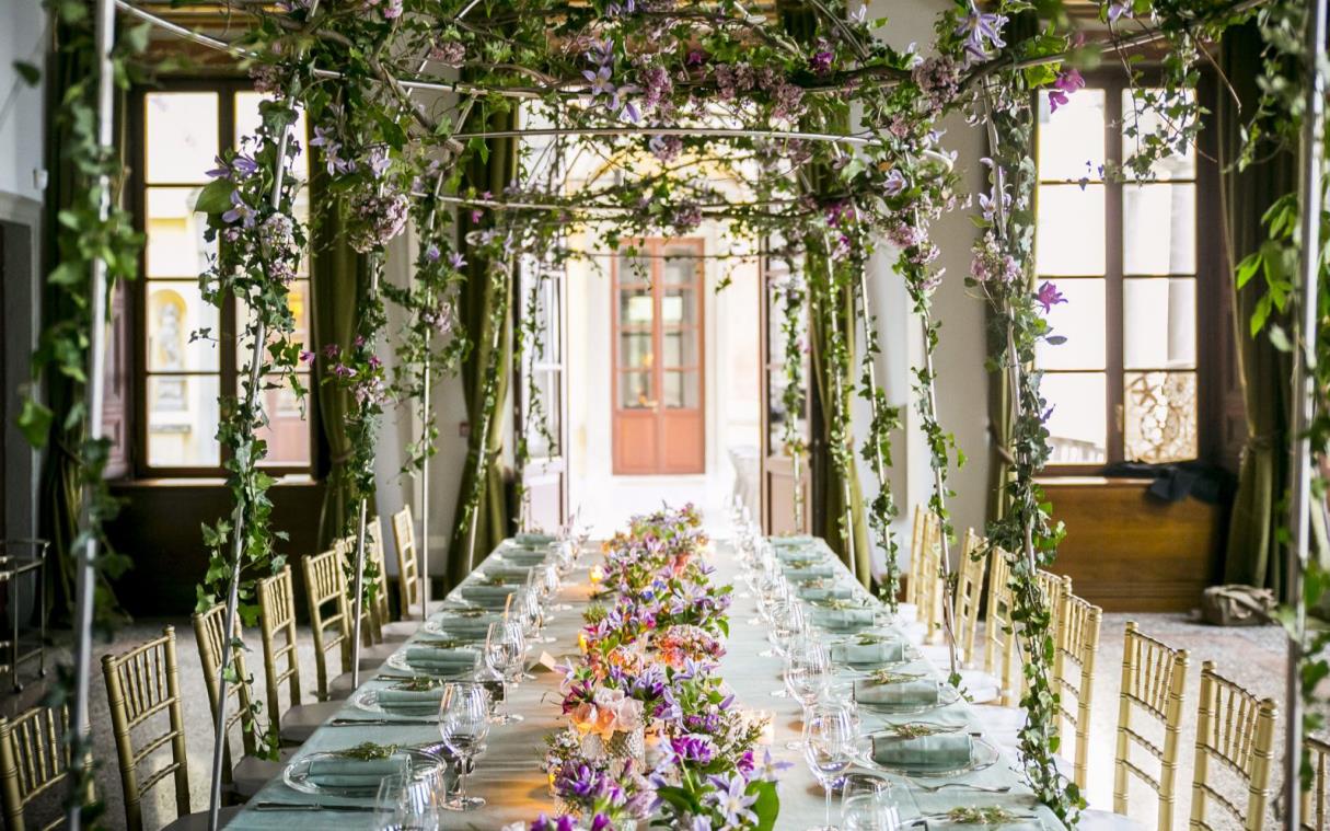 Indoor wedding reception table at Lake Como villa