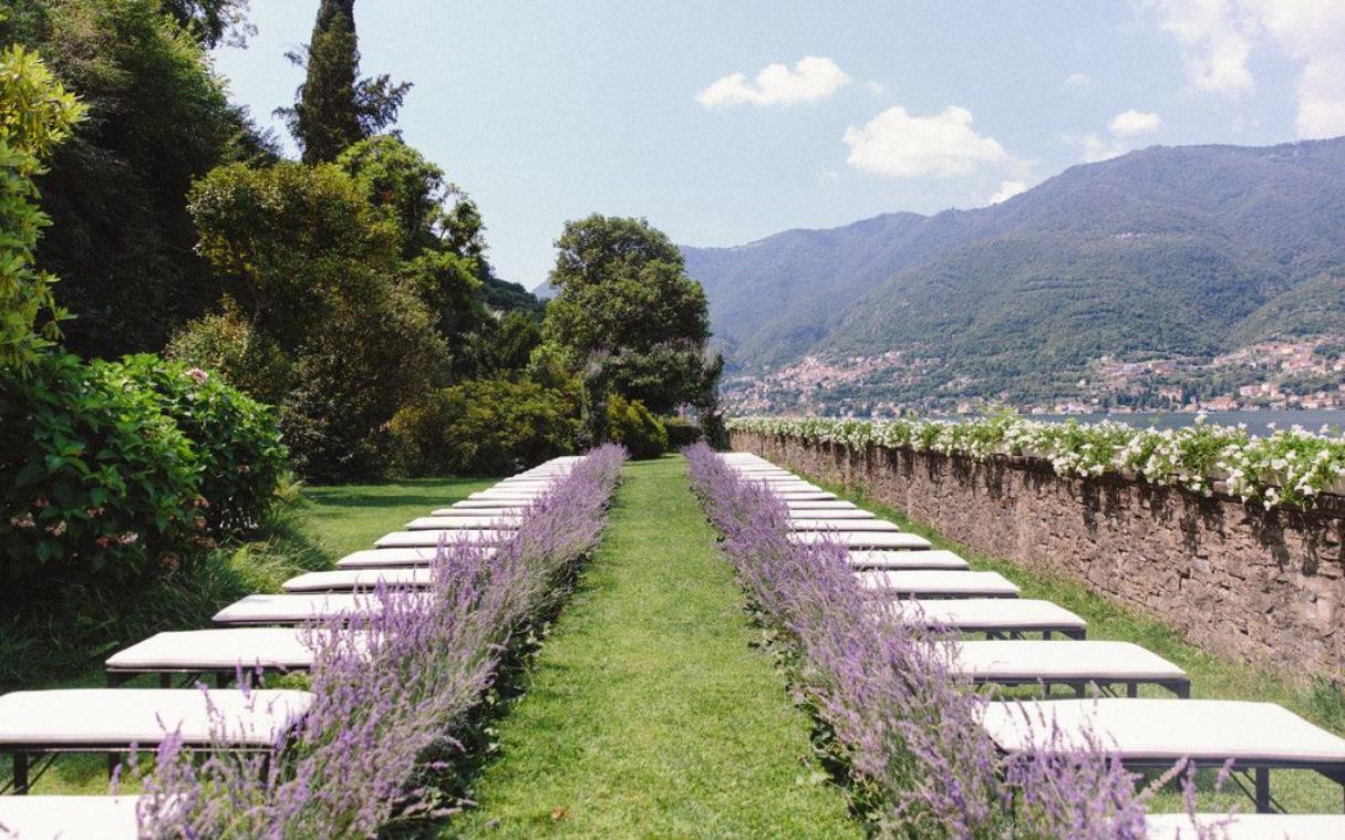 Garden wedding set-up on Lake Como