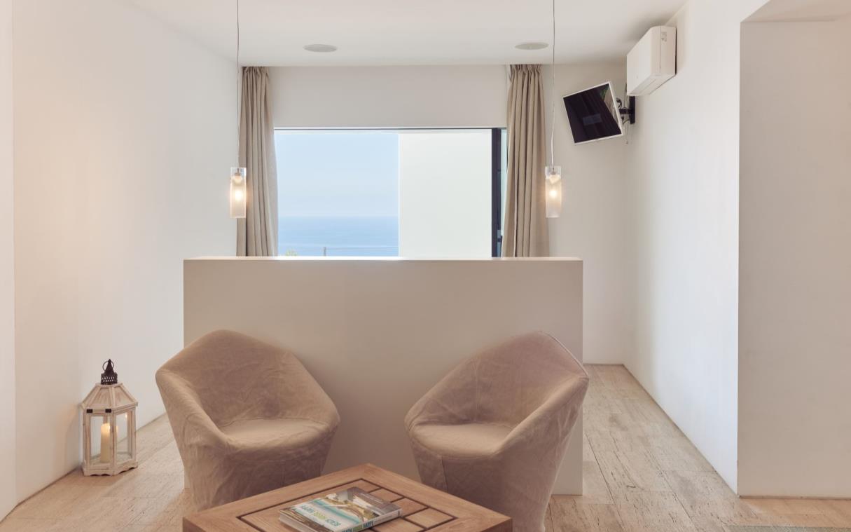 Villa Ibiza Balearic Spain Luxury Pool Views Modern Bright Blue Cliff House Bed 2